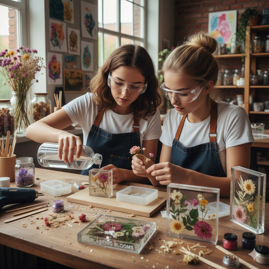 Artist working with resin